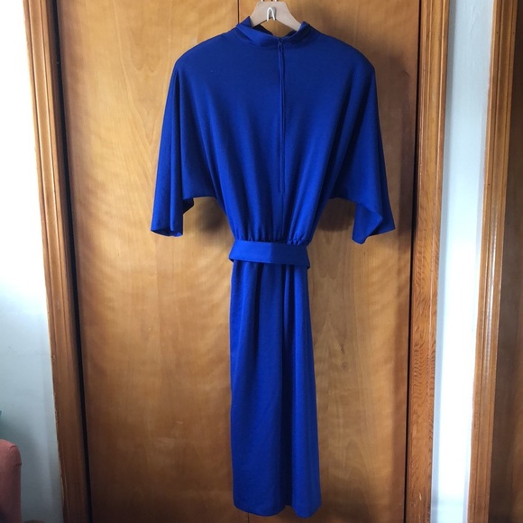 Vintage 80s Royal Blue Belted Dress Size 16 - Picture 2 of 5
